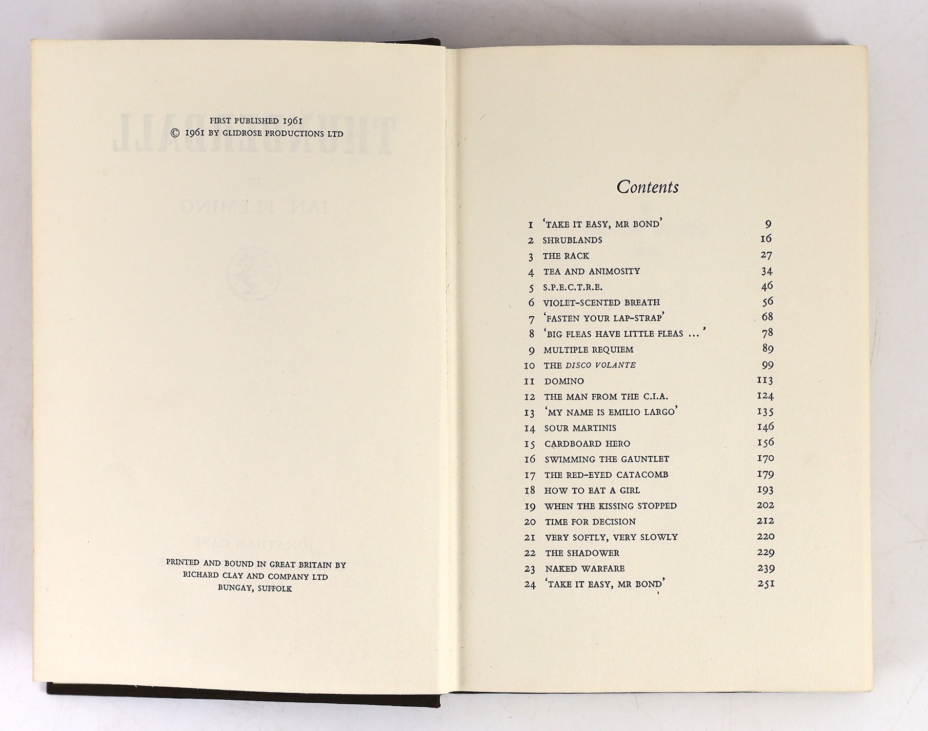 Fleming, Ian - Thunderball, 1st edition, 8vo, cloth in unclipped d/j, Jonathan Cape, London, 1961